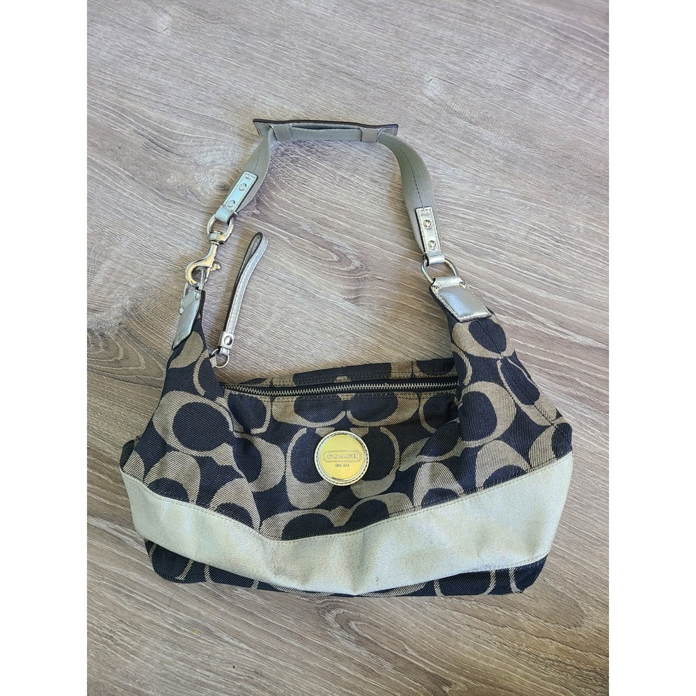 Coach Carly Signature Logo Hobo Micro Purse Denim Sparkly Y2K It Girl McBling - Picture 4 of 9
